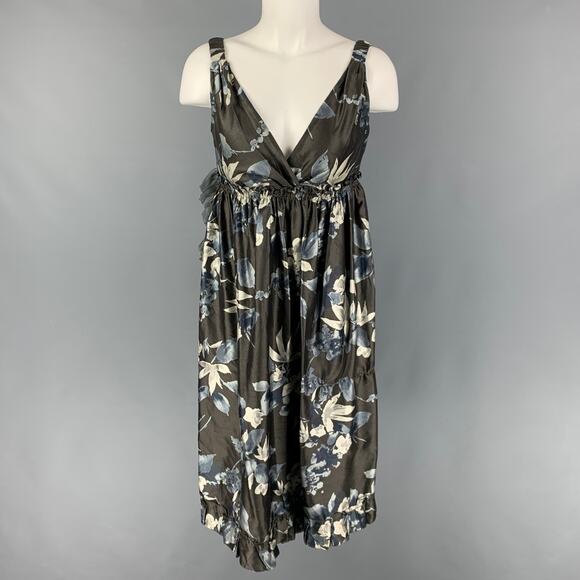 VERA WANG Size 4 Slate Cream Silk Floral Ruched Dress - Picture 1 of 1